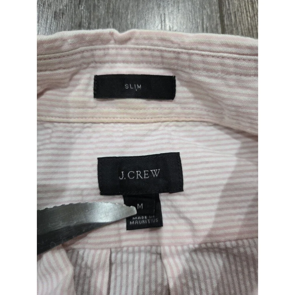 J.Crew Mens Medium Slim Fit Pink White Striped Button Down Shirt